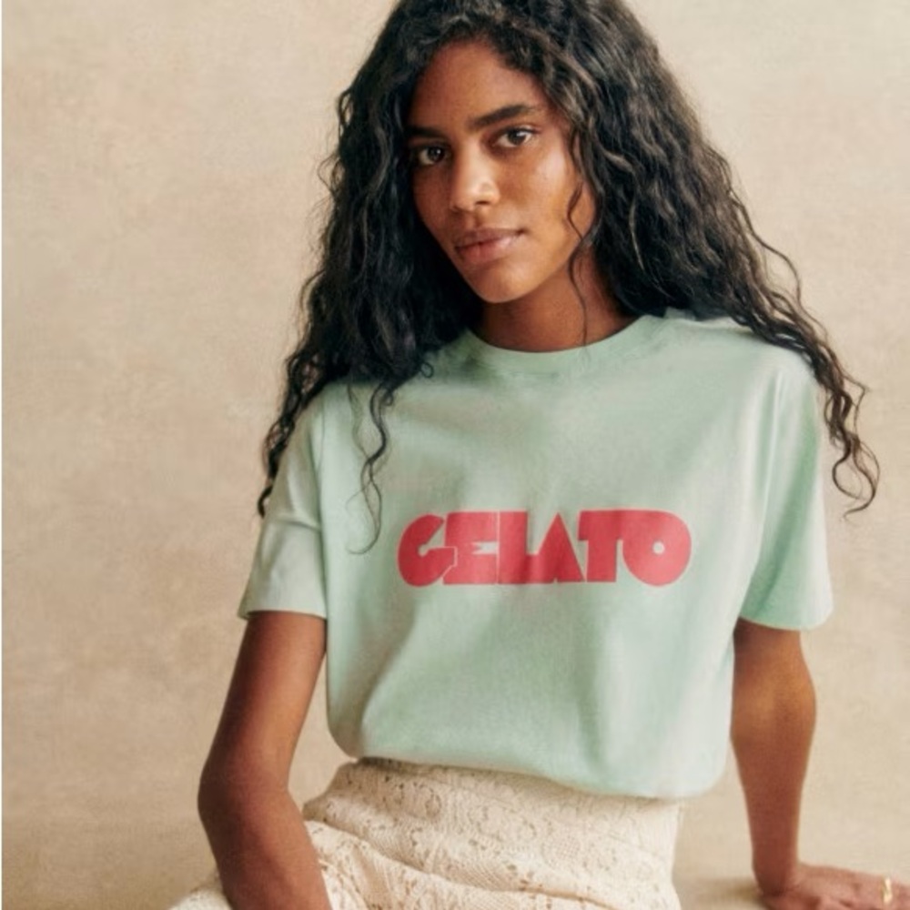 Sezane Mint Green Tee with Red 'GELATO' Logo